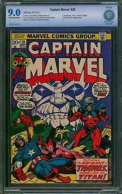 Buy CAPTAIN MARVEL #28 ⭐ CBCS 9.0 ⭐ Thanos Obtains Tesseract! 1st Eon Marvel 1973 • 151.44£