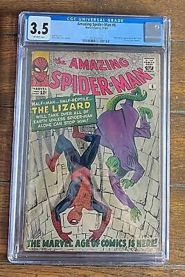 Buy AMAZING SPIDER-MAN #6 CGC 3.5! Origin And 1st Appearance Of The Lizard (1963) • 854.27£