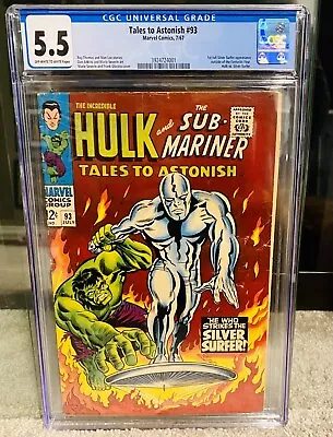 Buy Tales To Astonish #93 CGC 5.5 OW/White Pages 1967 First Surfer/Hulk Meeting • 291.23£