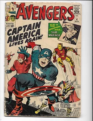 Buy Avengers 4 1964 Marvel Comics Qual G+ 2.5 1st App Captain America Iron Man Thor • 465.97£