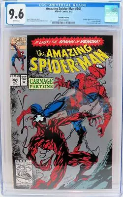 Buy Amazing Spider-Man #361 CGC 9.6 Silver Cover 2nd Print 1st Full App Carnage • 108.69£