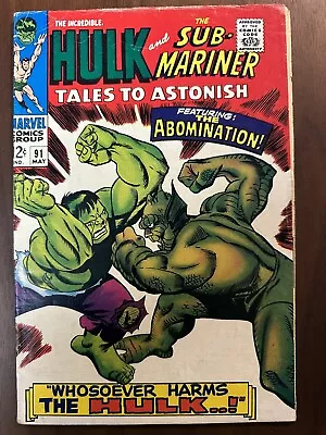 Buy Tales To Astonish #91 GD/VG 1st Cover & 2nd App. Of Abomination (Marvel 1967) • 27.23£