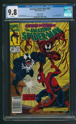 Buy Amazing Spider-Man #362 Newsstand Variant CGC 9.8 2nd Carnage Marvel 1992 • 101.10£