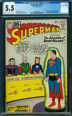 Buy Superman #147 CGC 5.5 - 1st Legion Of Super Villains 1961 DC Comics P8 Cm Clean • 260.16£