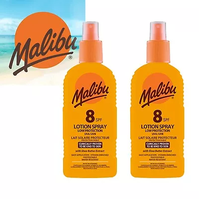 Buy Malibu SPF 8 Lotion Spray Twin Pack 200ml Sun Cream • 8.99£