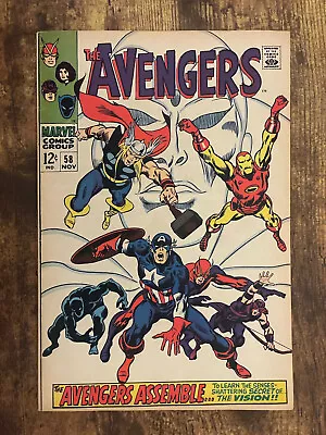 Buy Avengers #58 - STUNNING HIGH GRADE -2nd App & Origin Vision - Marvel 1968 • 14.37£