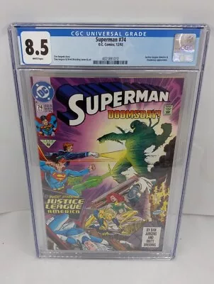 Buy Superman #74 Cgc 8.5 '92 Battles Dooms Day Justice League Appearance White Pages • 20.97£