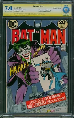 Buy Batman #251 🌟 CBCS 7.0 SS DOUBLE COVER SIGNED By NEAL ADAMS 🌟 Joker DC 1973 • 1,238.69£