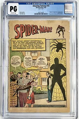 Buy Amazing Fantasy 15 CGC PG (Page) 1 Only - 1st Appearance Of Spider-Man! • 1,922.11£