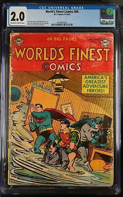Buy Worlds Finest Dc Comics #66 1953 Rare Golden Age Batman Superman Robin Cgc 2.0 • 286.57£