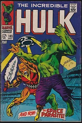 Buy Marvel Comics THE INCREDIBLE HULK #103 Space Parasite Appearance 1967 VG! • 13.98£