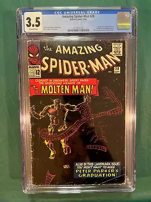 Buy Amazing Spider-Man #28 CGC 3.5 KEY 1st Molten Man Marvel 1965 New Case Nice! • 178.61£