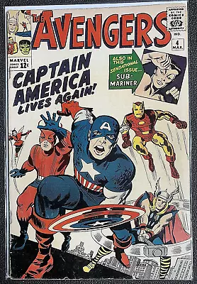 Buy Avengers #4 1964 1st Silver Age Appearance Of Captain America Key  5.5 FN- • 1,400£