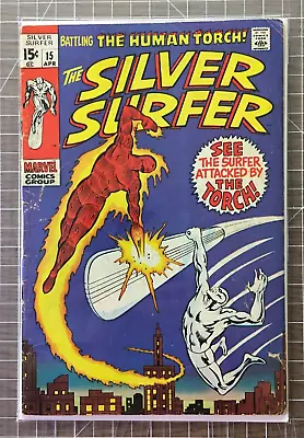 Buy Silver Surfer #15 Human Torch Battles Silver Surfer - Marvel Comic (1970) 2-3 • 23.29£