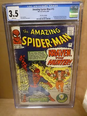 Buy Marvel Comics Amazing Spiderman 15 CGC 3.0 1st Appearance Kraven Hunter 1964 • 674.46£