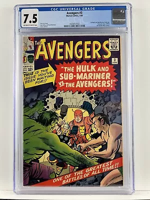 Buy 1963 Marvel Comics Avengers 3 CGC 7.5. 1st Hulk And Sub Mariner Team-Up • 775.83£