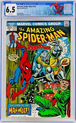 Buy Amazing Spider-Man #124 CGC 6.5 White Pages 1st Man-Wolf App ASM Marvel 1973 FN+ • 155.31£