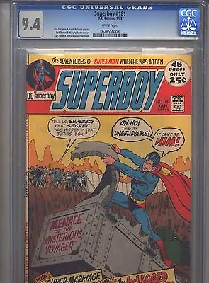 Buy Superboy #181 CGC 9.4 (1972) Legion Backup Story White Pages • 77.66£