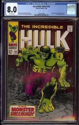 Buy Incredible Hulk # 105 CGC 8.0 OW  (Marvel, 1968) 1st Appearance Missing Link • 151.44£