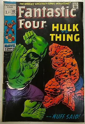 Buy Bronze Age Marvel Comic Fantastic Four  Key Issue Lot 112 High VG+ Hulk Vs Thing • 30.90£