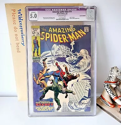 Buy Amazing Spider-Man 74 CGC Graded 5.0 VG/FN White Pages Marvel Comics 1969 • 80£