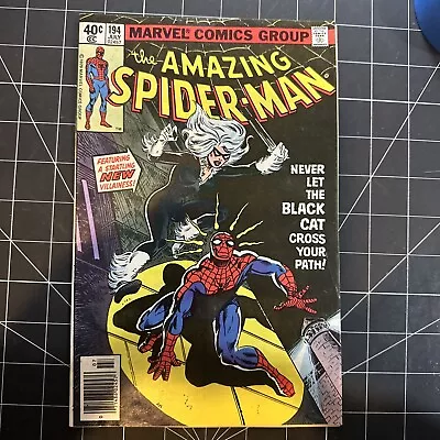 Buy Amazing Spider-Man 194, FN-5.5 , Bronze 1979, 1st Black Cat 🐈‍⬛  🕸️ 🔑🕷️ • 135.91£