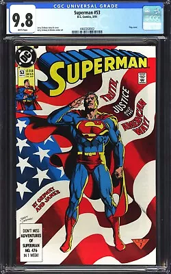 Buy Superman #53 CGC 9.8 NM/MT Classic American Flag Cover! DC Comics 1991 • 154.55£