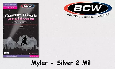 Buy BCW - 50 Silver - Mylar - Comic Book Bags - Cases - 2 Mil With Tab NEW/ORIGINAL PACKAGING! • 23.02£