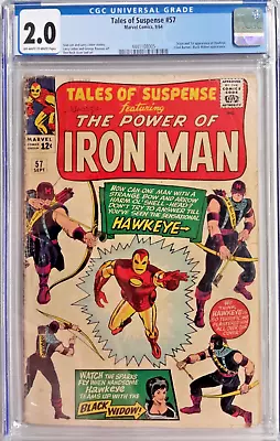 Buy 🔥tales Of Suspense #57 Cgc 2.0*1964 Marvel*1st App Hawkeye*iron Man Silver Age* • 232.97£