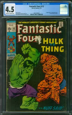 Buy Fantastic Four 112 CGC 4.5 Hulk Vs Thing John Buscema Art 7/1971 • 155.31£
