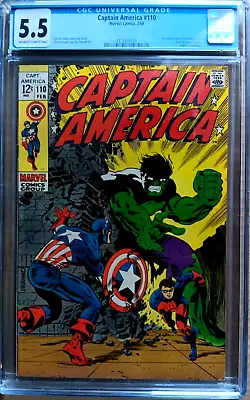 Buy CAPTAIN AMERICA #110 CGC 5.5 OW-W 1969 Sweet STERANKO Hulk, 1st VIPER Mme Hydra • 86.20£