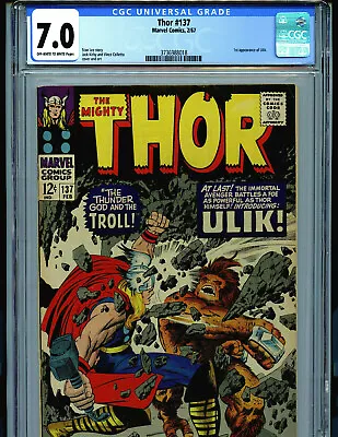 Buy Thor #137 CGC 7.0  Marvel 1967 1st Ulik Kirby Art Amricons K33 • 256.27£