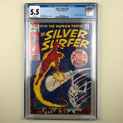 Buy Silver Surfer #15 (1970) CGC 5.5, Silver Surfer Vs Human Torch, Fantastic Four • 77.66£