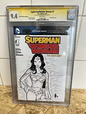 Buy DC Superman Wonder Woman #1 CGC 9.4 Jeff Meuth Signed Sketch Partial Blank Cover • 60£