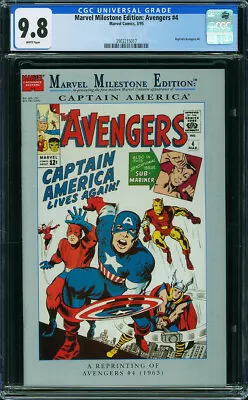 Buy Marvel Milestone Edition Avengers #4 CGC 9.8 1995 Captain America! N9 317 Cm Bin • 149.06£