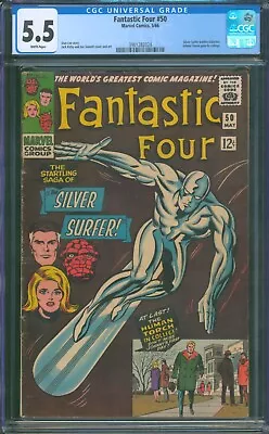 Buy Fantastic Four #50 ❄️ CGC 5.5 WHITE PGs ❄️ Silver Surfer Jack Kirby Marvel 1966 • 279.30£