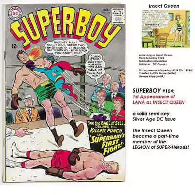 Buy SUPERBOY # 124 SEMI-KEY 1st Lana Lang As  Insect Queen ! VIVID! CURT SWAN Cover! • 11.47£
