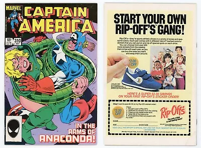 Buy Captain America #310 (FN+ 6.5) 1st App Diamondback & Serpent Society 1985 Marvel • 19.44£