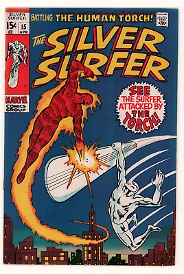 Buy Silver Surfer #15 JOHN BUSCEMA SURFER Vs HUMAN TORCH Marvel 1970 FINE • 42.71£