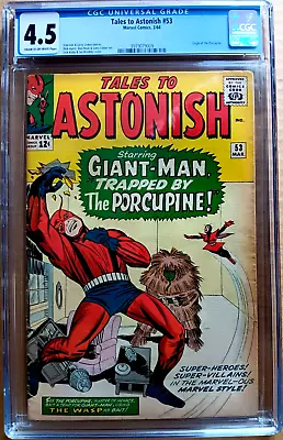 Buy TALES TO ASTONISH #53 CGC 4.5 Cr-OW 1964 LEE & Kirby Origin PORCUPINE MAN, Wasp • 53.59£