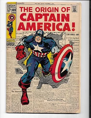 Buy Captain America 109 1969 Marvel Comics VG- 3.5 Origin Issue • 42.71£