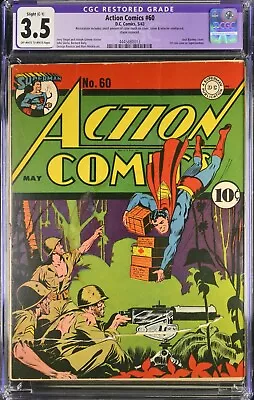 Buy 1943 Action Comics 60 CGC 3.5 R WWII Cover 1st Appearance Superwoman. Superman • 761.07£