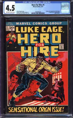 Buy Hero For Hire #1 Cgc 4.5 Ow/wh Pages // 1st Appearance Of Luke Cage Marvel 1972 • 194.15£