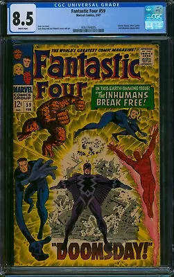 Buy Fantastic Four #59 ❄️ CGC 8.5 WHITE Pages ❄️ Doctor Doom Inhumans Marvel 1967 • 162.31£