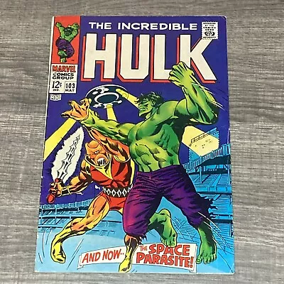 Buy INCREDIBLE HULK #103- 1ST Appearance Space Parasite Marvel 1968 Mylar Bagged • 17.86£