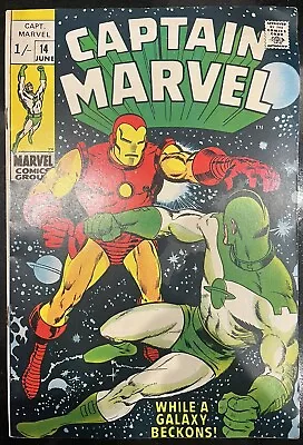 Buy Marvel Comics Captain Marvel #16 1969 Silver Age Iconic Cover FN/VFN • 24.99£