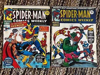 Buy Spider-Man Comics Weekly #75 + 76: Two 1974 Comics With Avengers V Spidey Covers • 4.99£
