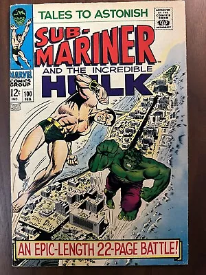 Buy Tales To Astonish #100 VG+ Battle Of Hulk Vs Namor (Marvel 1968) • 23.30£