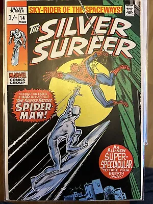 Buy SILVER SURFER #14 Spider-Man UK Price Marvel Comics 1970 High Grade VF • 80£