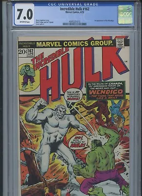 Buy Incredible Hulk #162 1973 CGC 7.0 (1st App Of Wendigo) • 62.24£